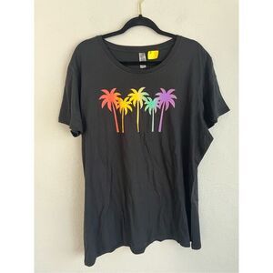 Instant Message Woman Black Rainbow Palm Trees Graphic Tee, 1X